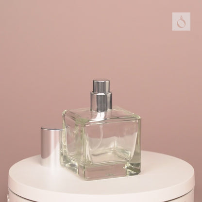 50ml Perfume Bottles - Cube + Silver Top, Bulk Glass Perfume Bottles